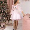 Elegant pink glittered dress with ribbon on the back for girls Angeline