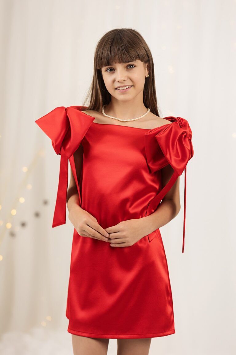 Elegant red taffeta dress for girls Beatrice