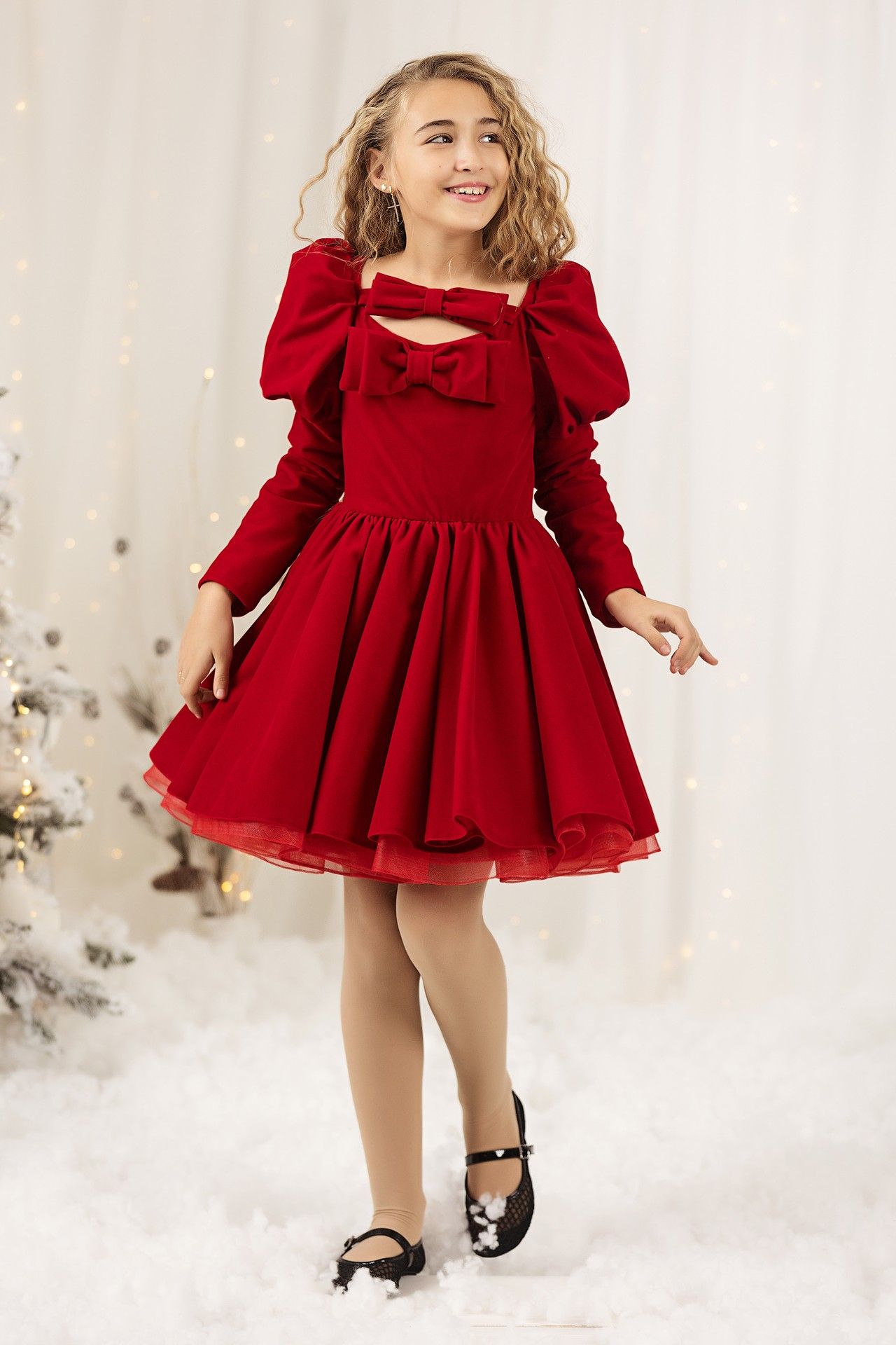 Elegant red velvet dress for girls Jeanette